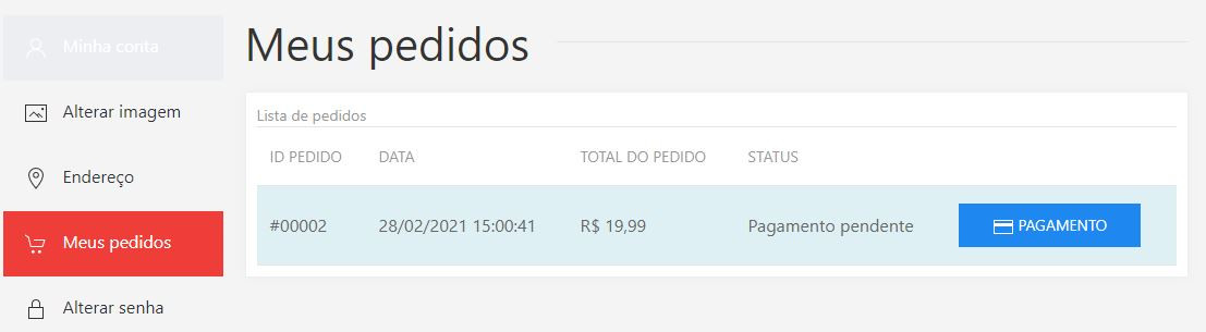 página para exibição dos pedidos de cursos.